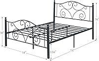Vista 2 de VECELO Base de cama de metal de tamaño matrimonial con cabecero y estribo, base de colchón de hierro, no necesita somier, resistente y fácil