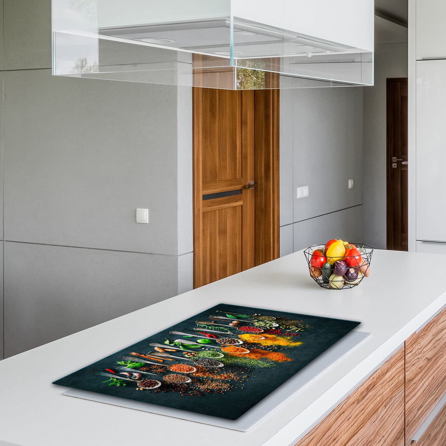 TMK ArtDeko Herdabdeckplatte 1 Teilig 80x52 cm - Spritzschutz Herdabdeckung – Herdschutz aus Sicherheitsglas – Robust, Hygienisch & Rutschfest– Schutz für Induktion, Ceran, Gas & Elektro