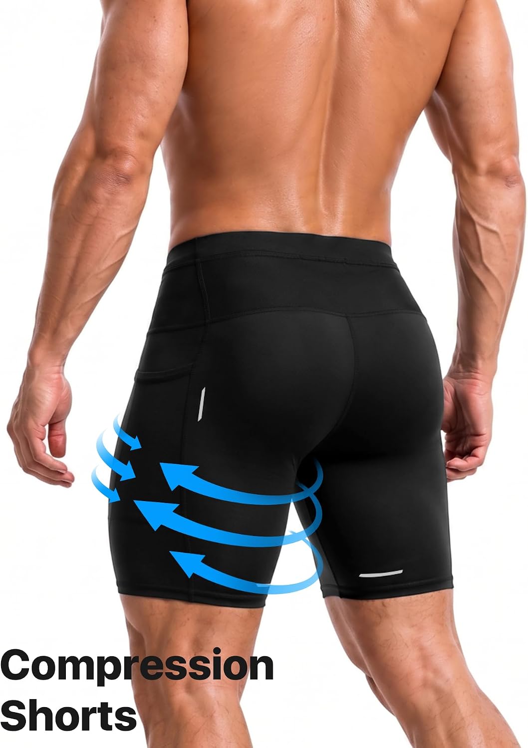 Men's Running Compression Shorts 7" Lightweight Biker Shorts with Pockets | Multi-Pockets with Reflective, Built-in Drawstring, Performance Sports Quick-Drying Workout Shorts for Training Athletic Gym