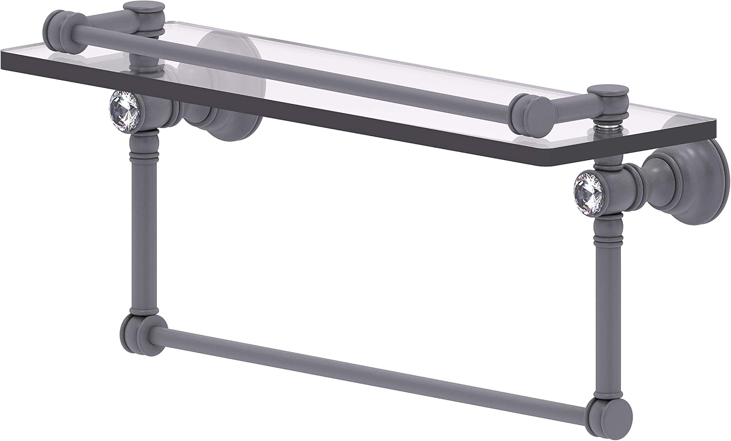 Allied Brass CC-1-16-TB-GAL Carolina Crystal Collection 16 Inch Gallery Towel Bar Glass Shelf, Matte Black