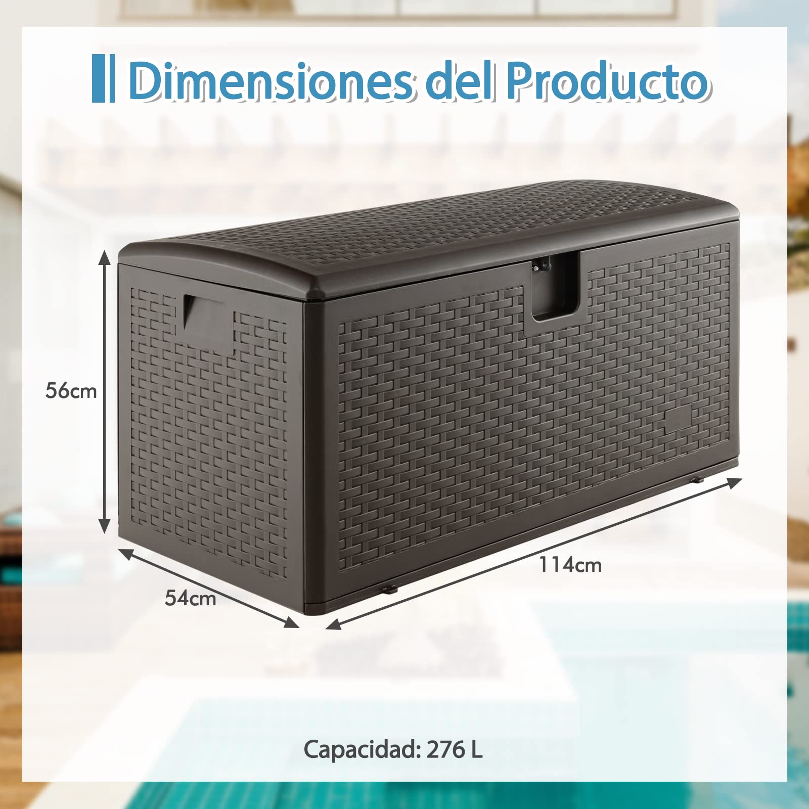 Baúl De Almacenamiento Exterior COSTWAY 276L - HDPE, 114x54x56cm, Marrón