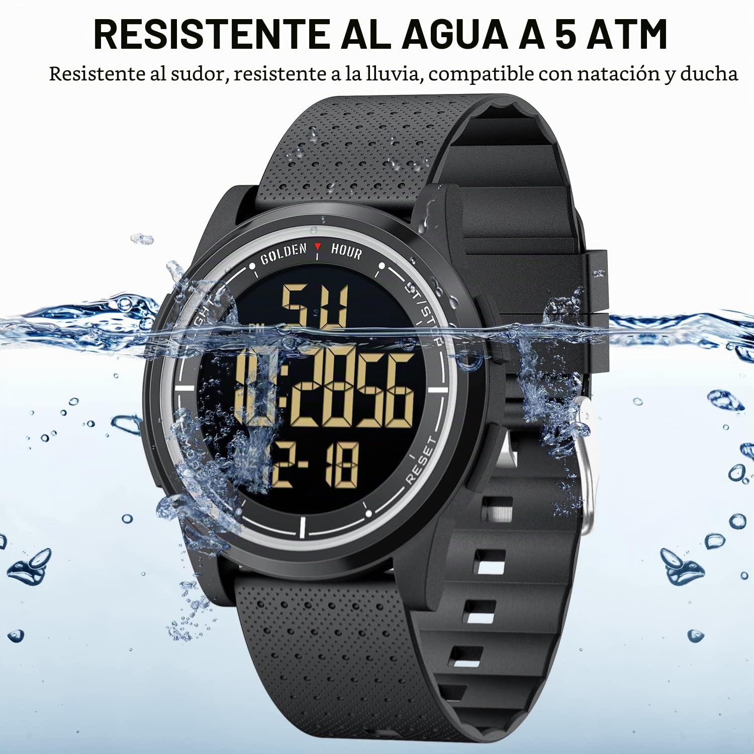 GOLDEN HOUR Relojes Digitales Impermeables Deportivos Ultrafinos para Hombre con Pantalla Gran Angular Correa de Caucho Reloj de Pulsera para Hombre Mujer