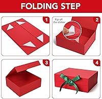 Vista 6 de SWANGSA Cajas de regalo de Navidad rojas con tapa para regalos de 10.2 x 8.8 x 3.8 pulgadas, caja de regalo grande con cinta y cierre magnético