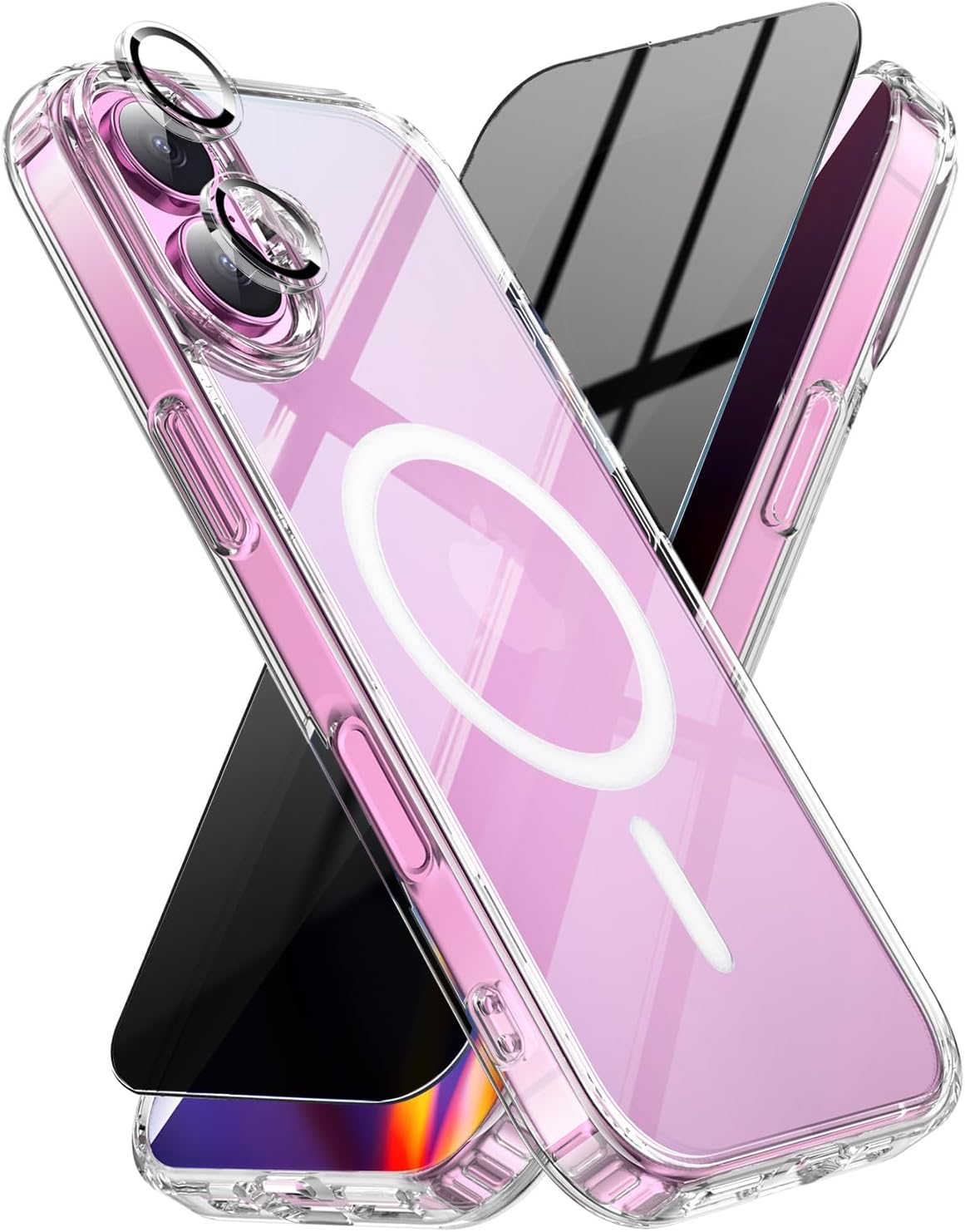 3-in-1 for iPhone 17 Case with Privacy Screen Protectors & Individual Camera Lens Protector [Compatible with MagSafe] Magnetic Phone Cover for iPhone 17,Crystal Clear