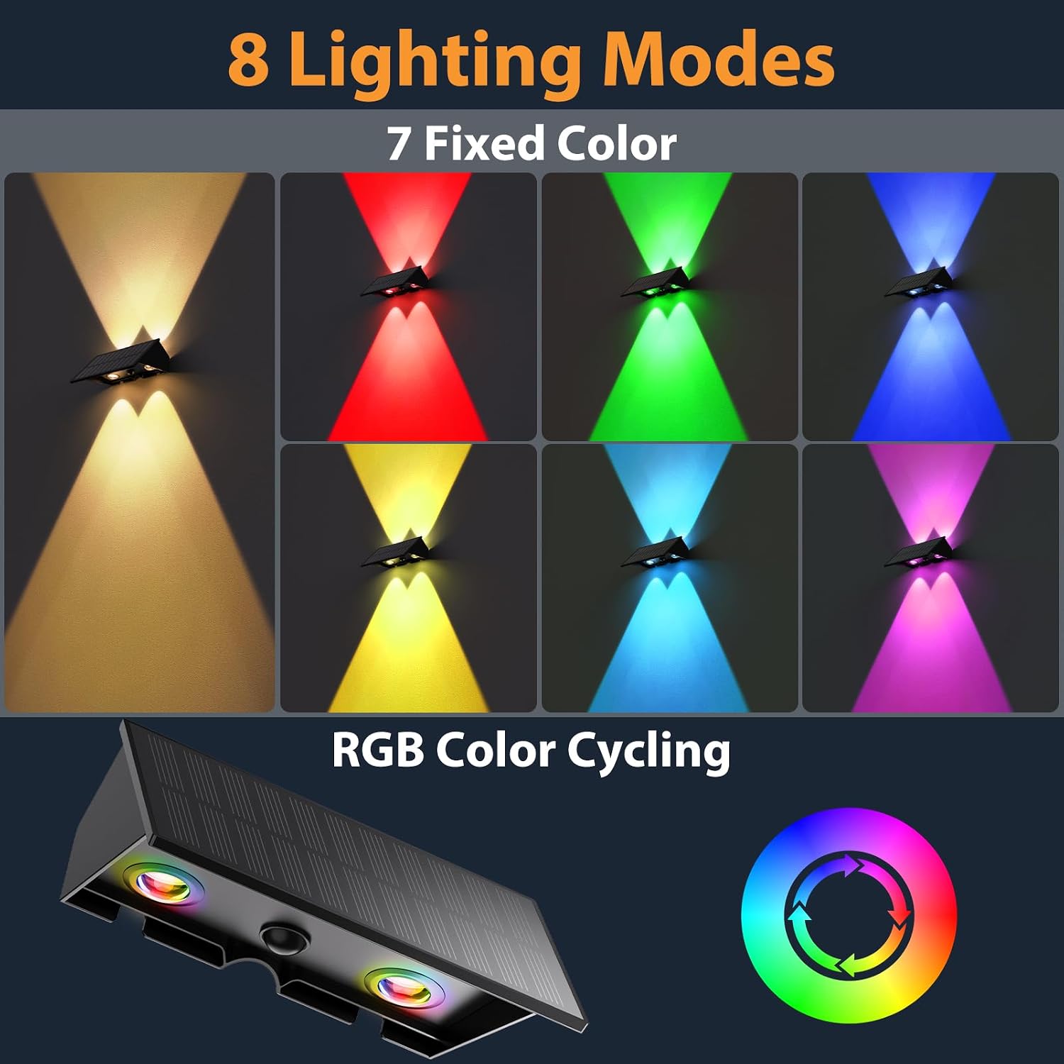8PACK Solar Sconce Lights Outdoor,8 Lighting Modes Up and Down Solar Wall Lights Dusk to Dawn Lighting IP65 Waterproof Solar Lights Outdoor for House Exterior Front Porch Garage Fence Patio Yard image 2
