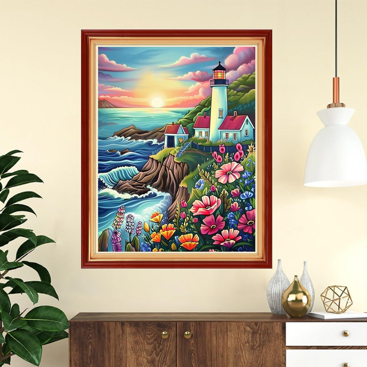Funchey Stamped Cross Stitch Kits, DIY Cross Stitch Pattern for Adults Beginners Needlepoint Kits Embroidery Kit Arts and Crafts 11CT-Sunrise Seaside Lighthouse 16x20 inchs