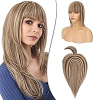 Vista 8 de Hairro Toppers de cabello humano con flequillo clip en Remy Topper postizo para mujeres clip en tupé Wispy parte media pérdida de cabello