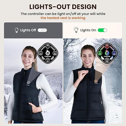 Miniatura 4 de FUNPRO Chaleco térmico para mujer, controlador inteligente 5 en 1, chaleco térmico con diseño de luces (no incluye batería)