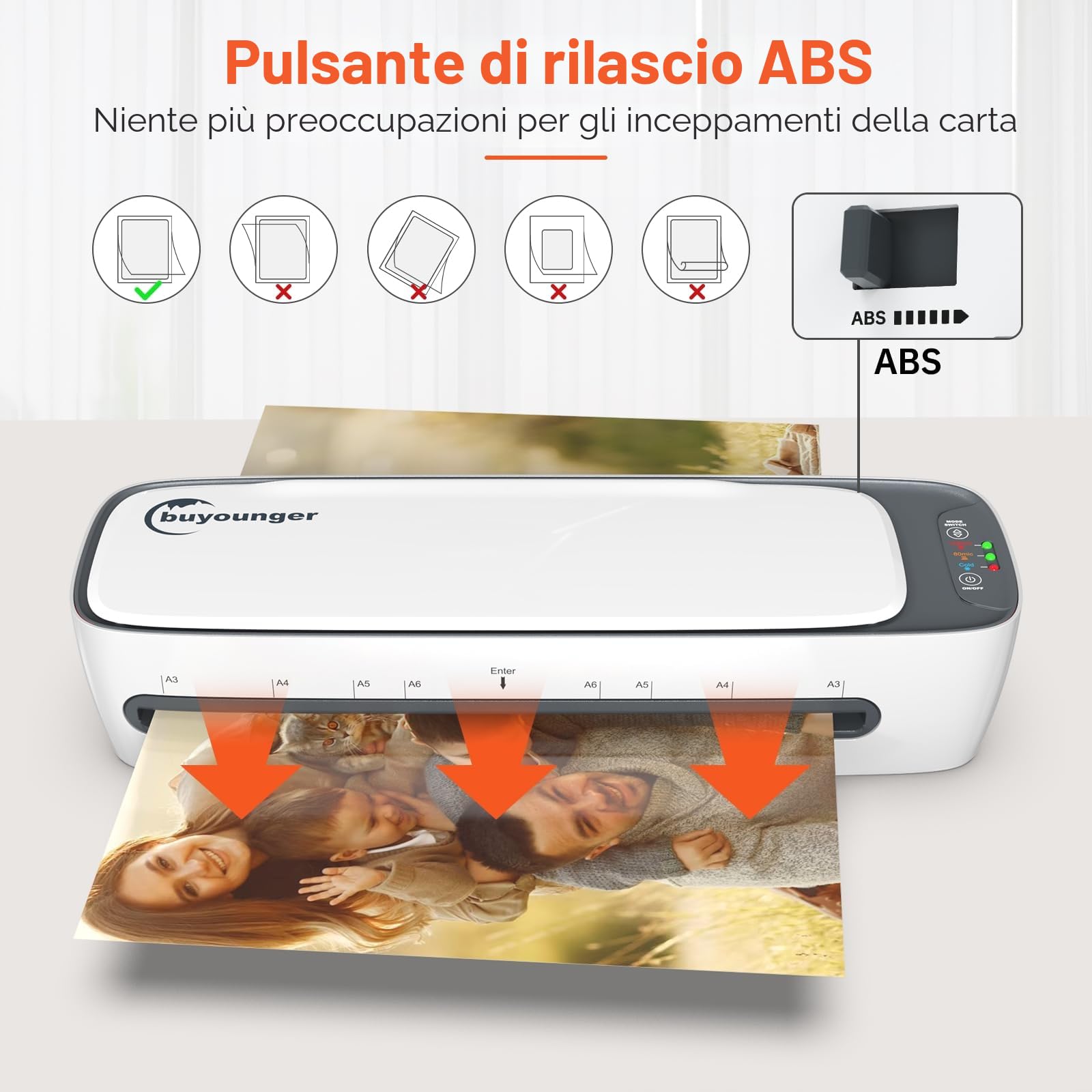 Plastificatrice,Plastificatrice A3 A4 A5 A6,Laminatrice a Freddo e Caldo con 25 Buste, Rilascio Inceppamento in ABS, 1 Taglierino, 1 Arrotondatore per angoli per Scuola, Casa, Ufficio, Documenti, Foto