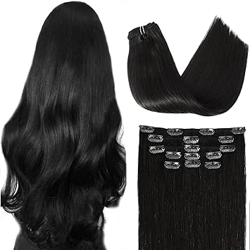 Seashine 14Inch-120G, 1B Naturl Black: Clip In Hair Extensions 120 Grams/4.2 Ounce 100% Brazilian Remy Human Hair Extensions 8A Thickened Soft Silky Straight For Fashion Women 7Pcs 17Clips