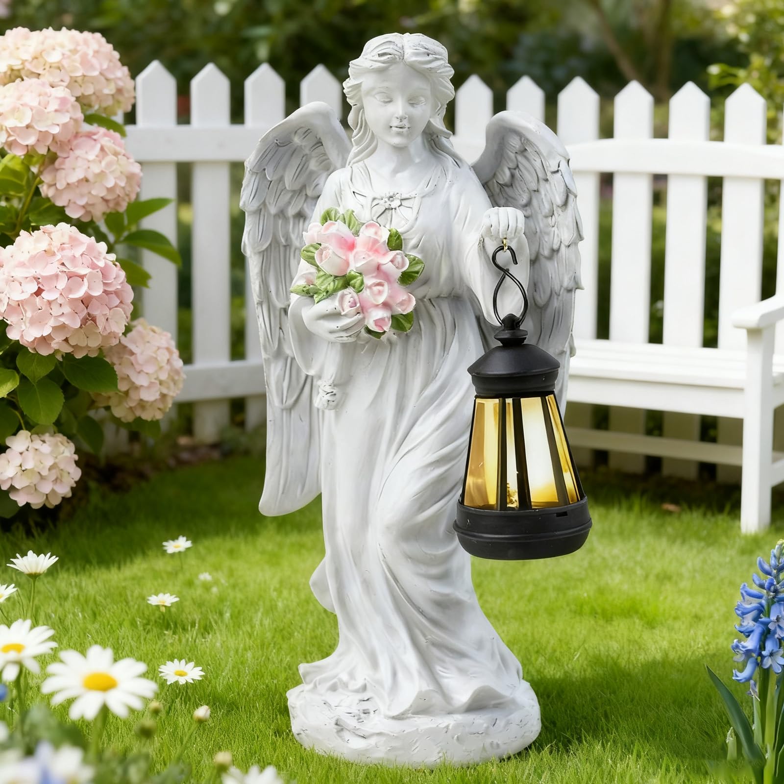 Statuetta di Angelo Sulla Tomba,Statue da Giardino a Forma di Angelo Custode,Figure da Giardino con Angeli Solari,Statue da Giardino Esterno,Decorazione per Esterni, Scultura