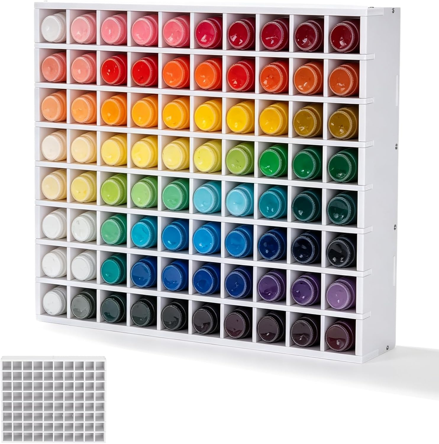 80 Grids Paint Organizer, Wall Mountable Craft Storage Rack for 2 oz Bottles, Paint Holder Stand with Vertical Compartments, Acrylic Paint Rack for Studio, Classroom, DIY Workshop