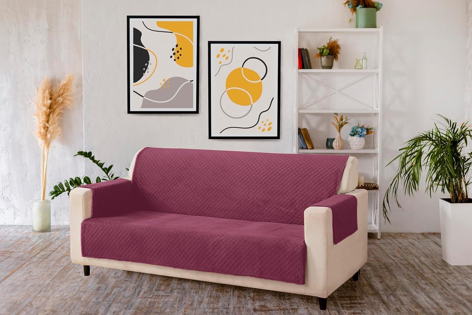 aeTHEric Velvet Quilted Universal Elastic Sofa Cover Non-Slip Sofa Protector 4 Seater(2+2) Armchair Cover with Machine Washable Adjustable Elastic Straps-image-45