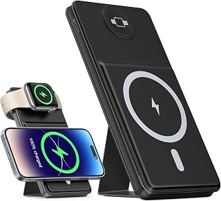 Magnetic Wireless Charger for Apple Watch and Phone, 10000mAh 2 in 1 Portable Power Bank Battery Pack with Foldable Kickstand USB-C, for Apple Watch Ultra/8/7/6/SE/5/4/3/2/1, iPhone 14/13/12