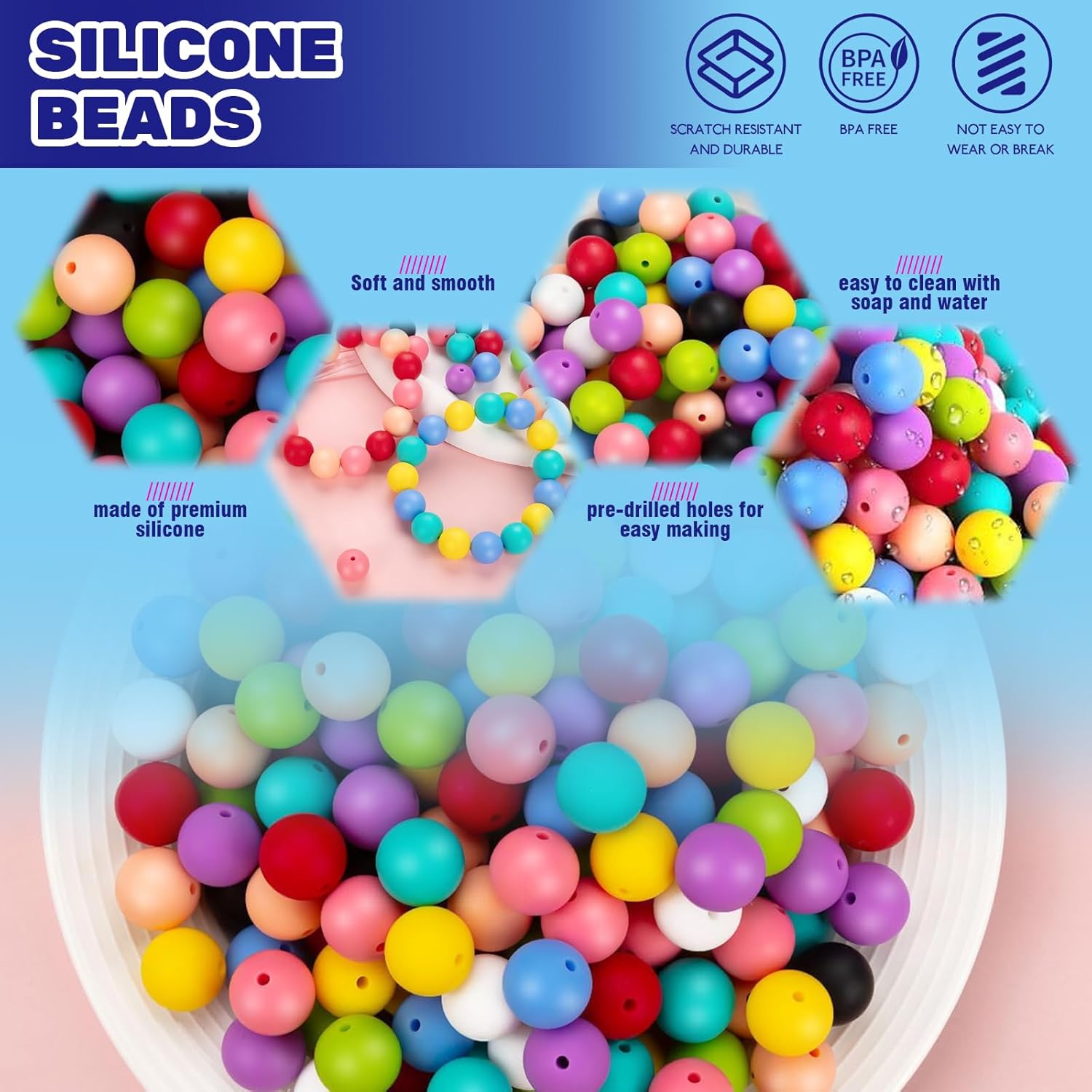 Waltool 165 Pcs Keychain Making Set Contains 15 Colors 12mm 15mm Silicone Loose Beads, Blanks Beadable Keychain Bars Key Chain Accessories Bulk for Keychain Jewelry Pendant DIY Crafts Gift