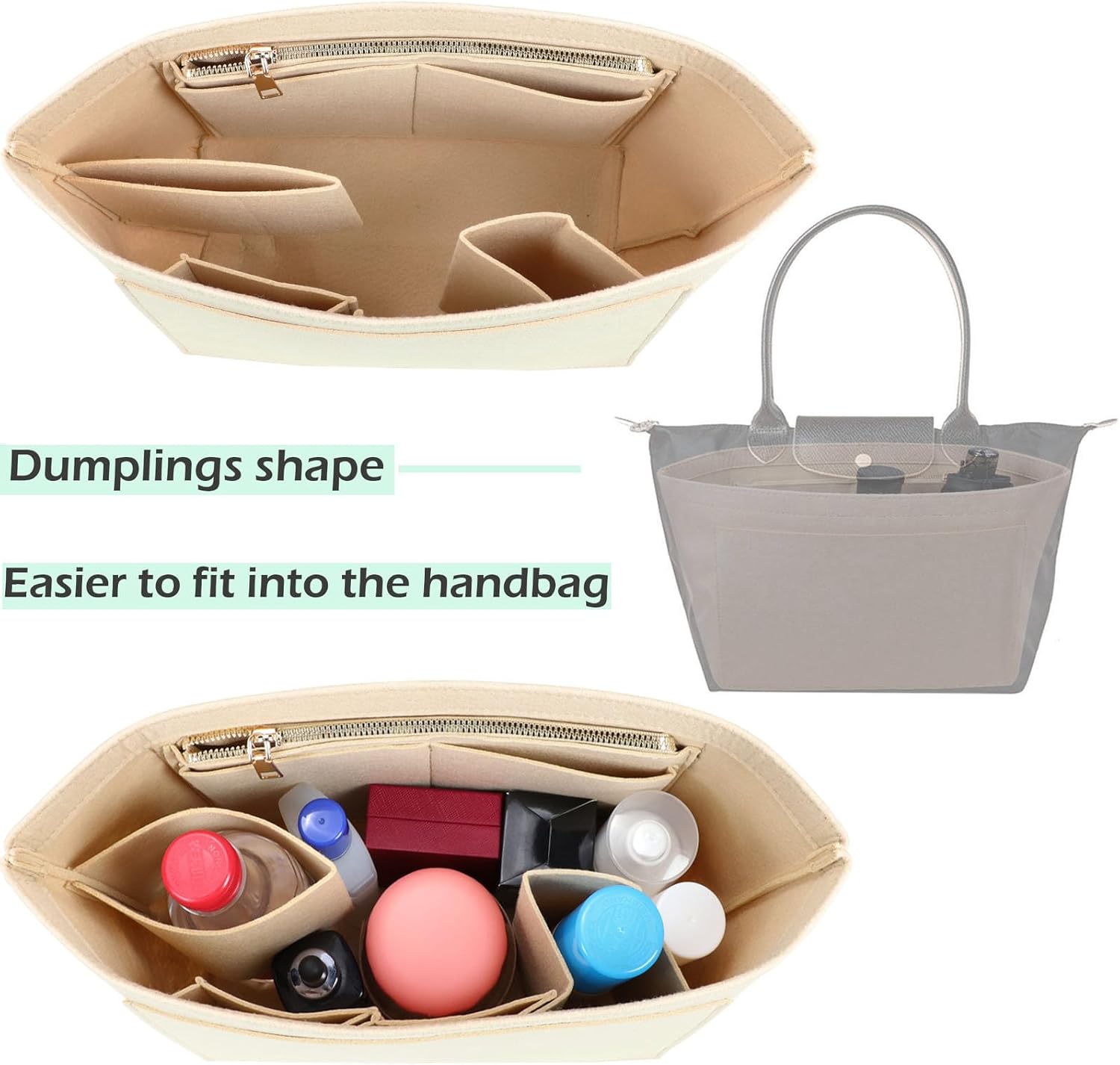 Lckaey Purse Organizer Insert for Longchamp Le Pliage(Large) Handbags Insert Organizer 1012BEIGE-medium