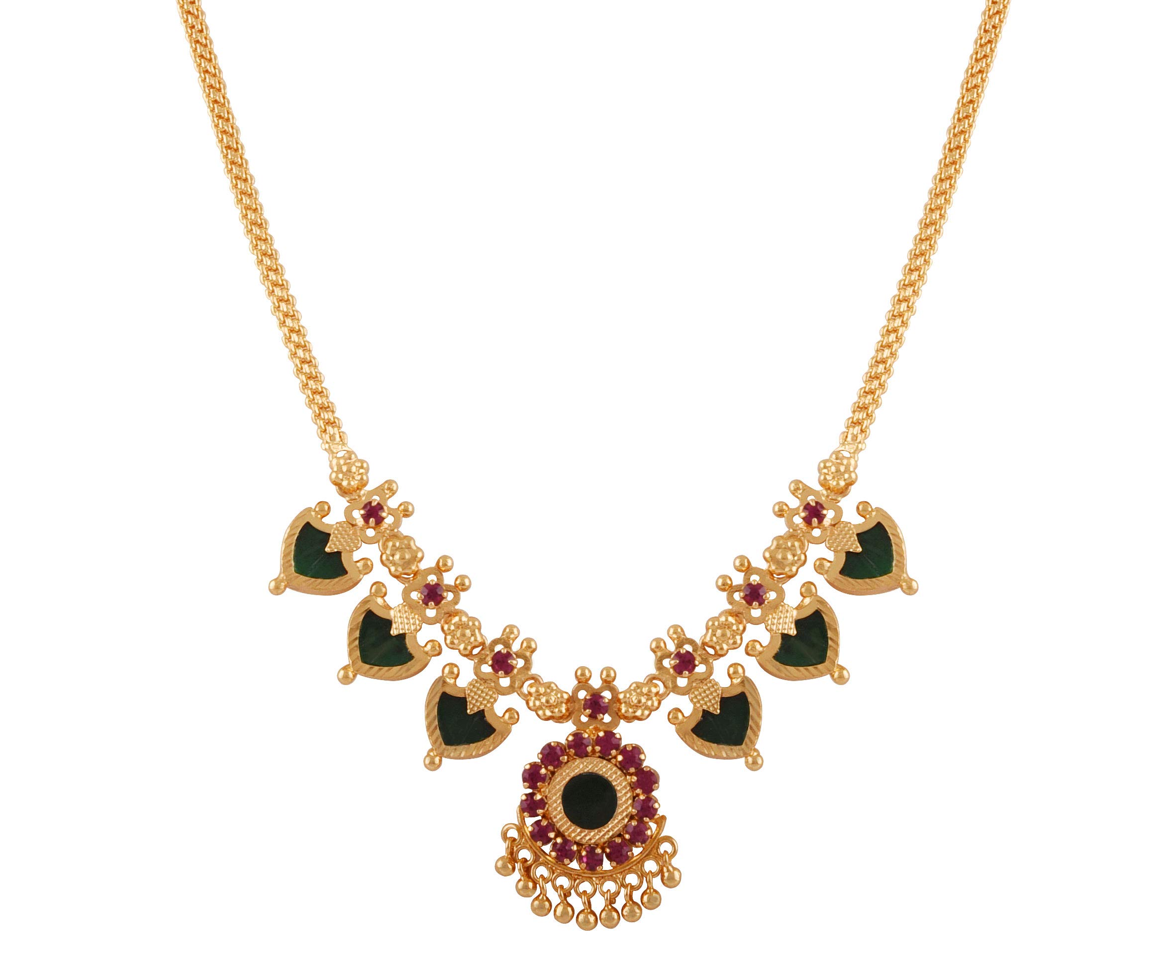 JFL - Jewellery for Less Ethnic Gold Plated Green Three Leaf Shaped With Austrian Diamond Floral Design Necklace For Women & Girls,Valentine (B082V1CJKK) Amazon Price History, Amazon Price Tracker