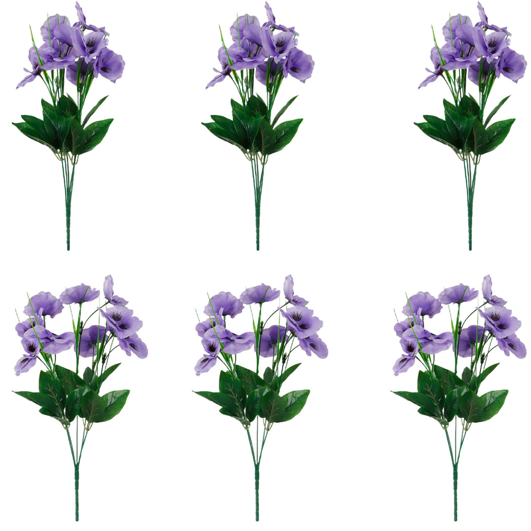 Pensées artificielles pour l'extérieur lot de 6 fleurs violettes de 35cm