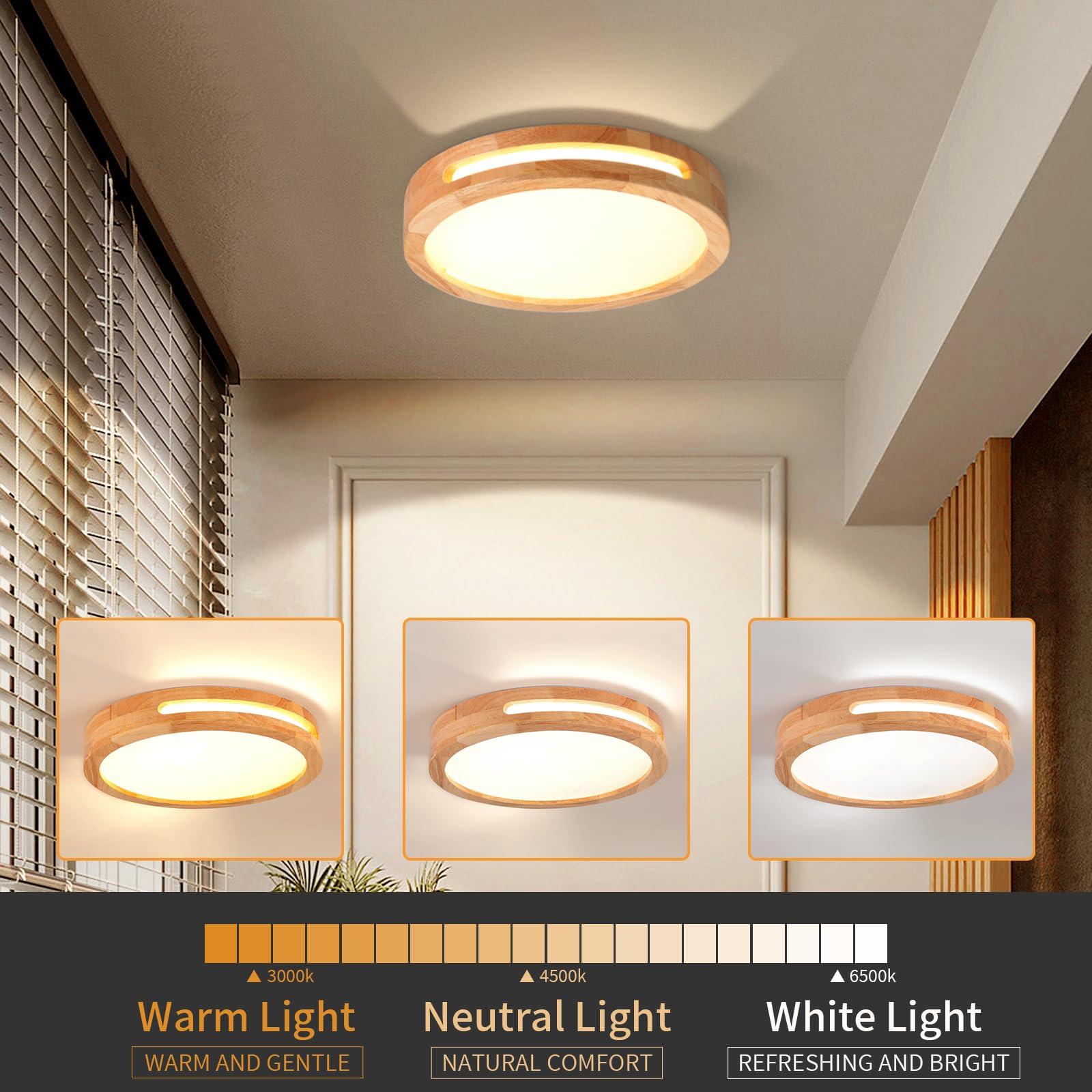 Plafoniera Led Soffitto, Legname Plafoniera Soffitto, Plafoniera Led, 4500k 24w ø40cm Luce Naturale, Adatto A Camere Da Letto, Bagno, Soggiorni E Corridoi