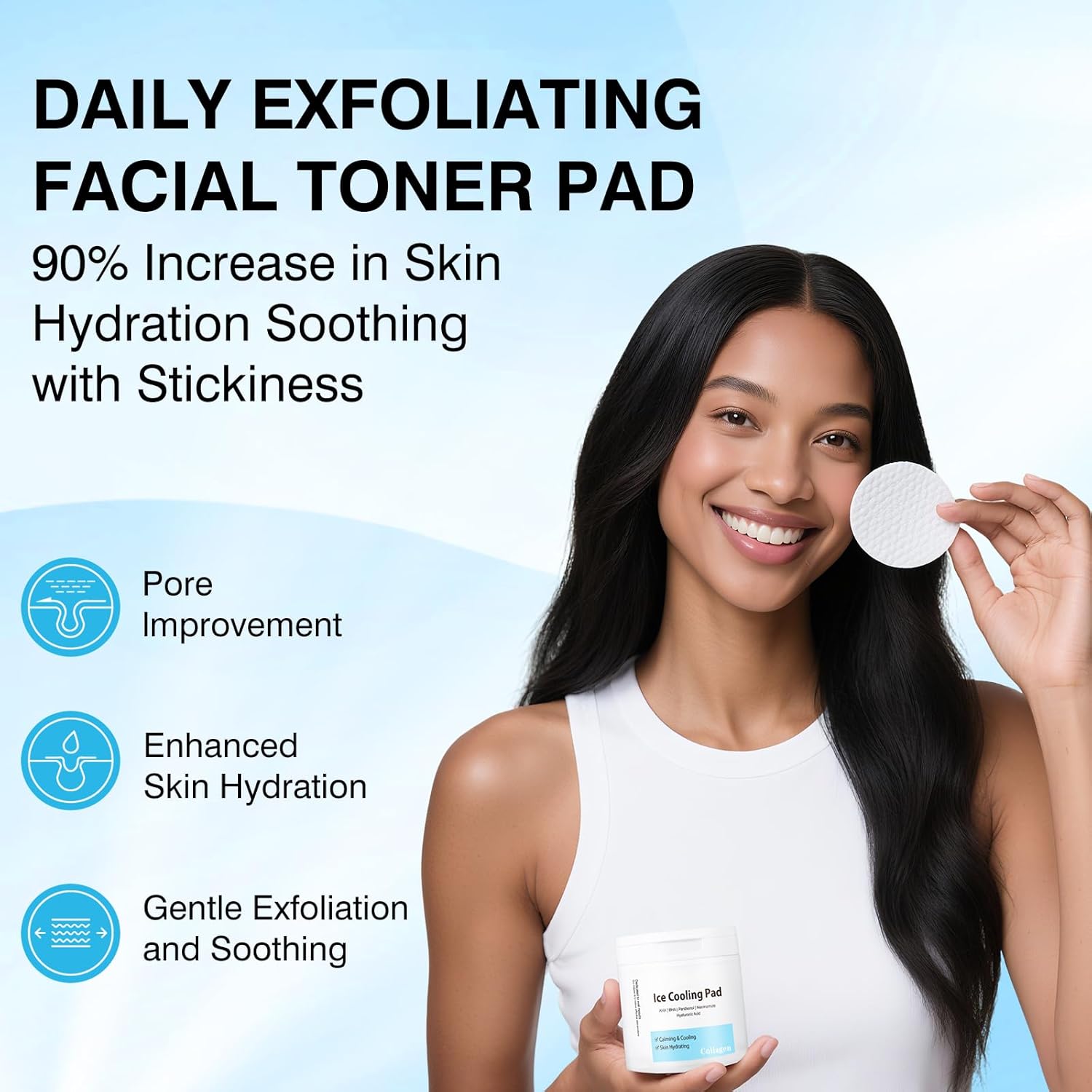 Toner Pads Pore Skincare, Ice Cooling Pad for Exfoliation Care 100 Pads with Collagen Extract for Soothing, Moisturizing, Niacinamide Toner for Women Men Skincare, Ideal for All Skin Types - Image 5