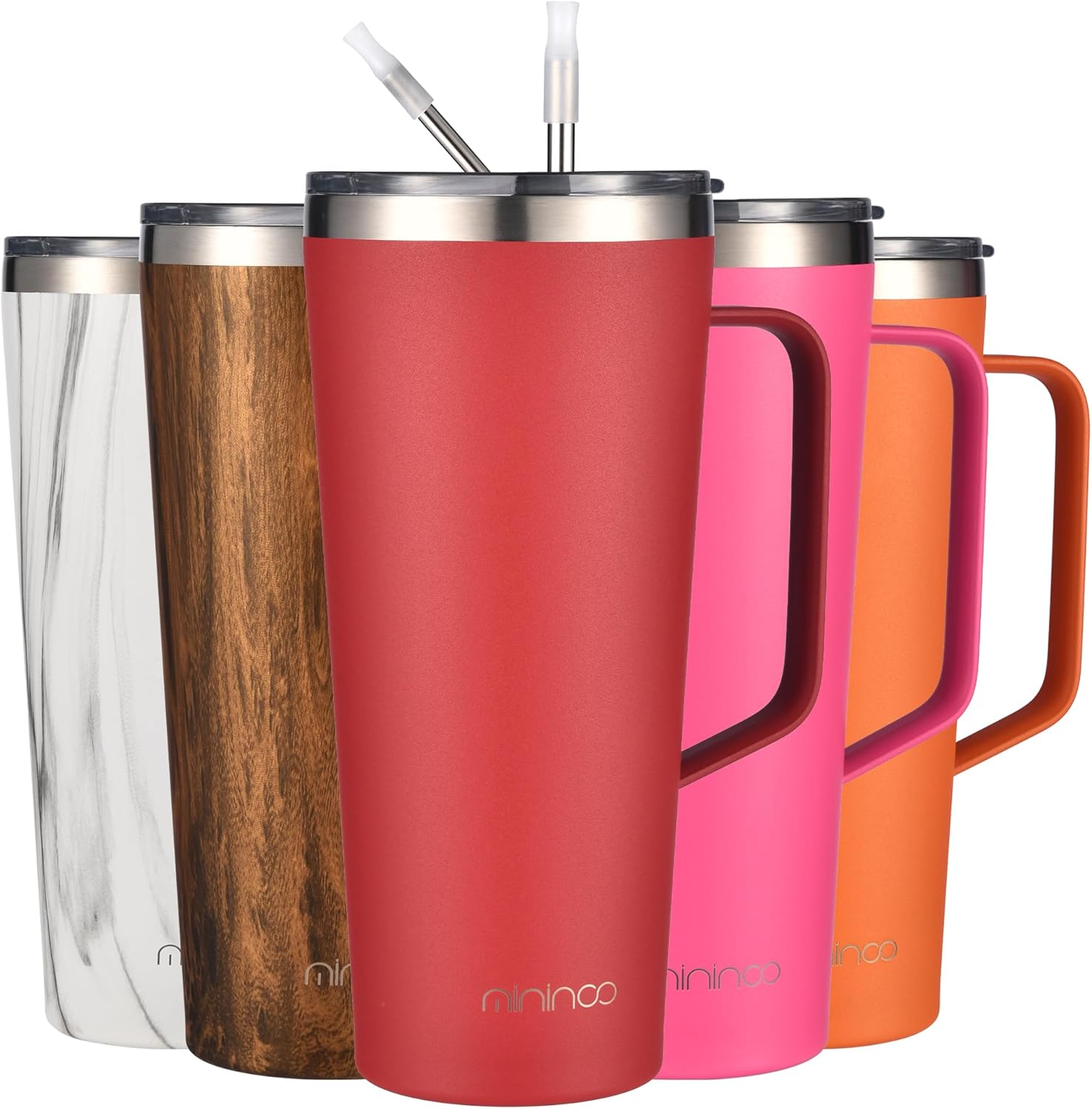 mininoo 30 oz Tumbler with Handle, Insulated Travel Coffee Mug with Lid and Straws, Stainless Steel Coffee Tumbler Leak-proof