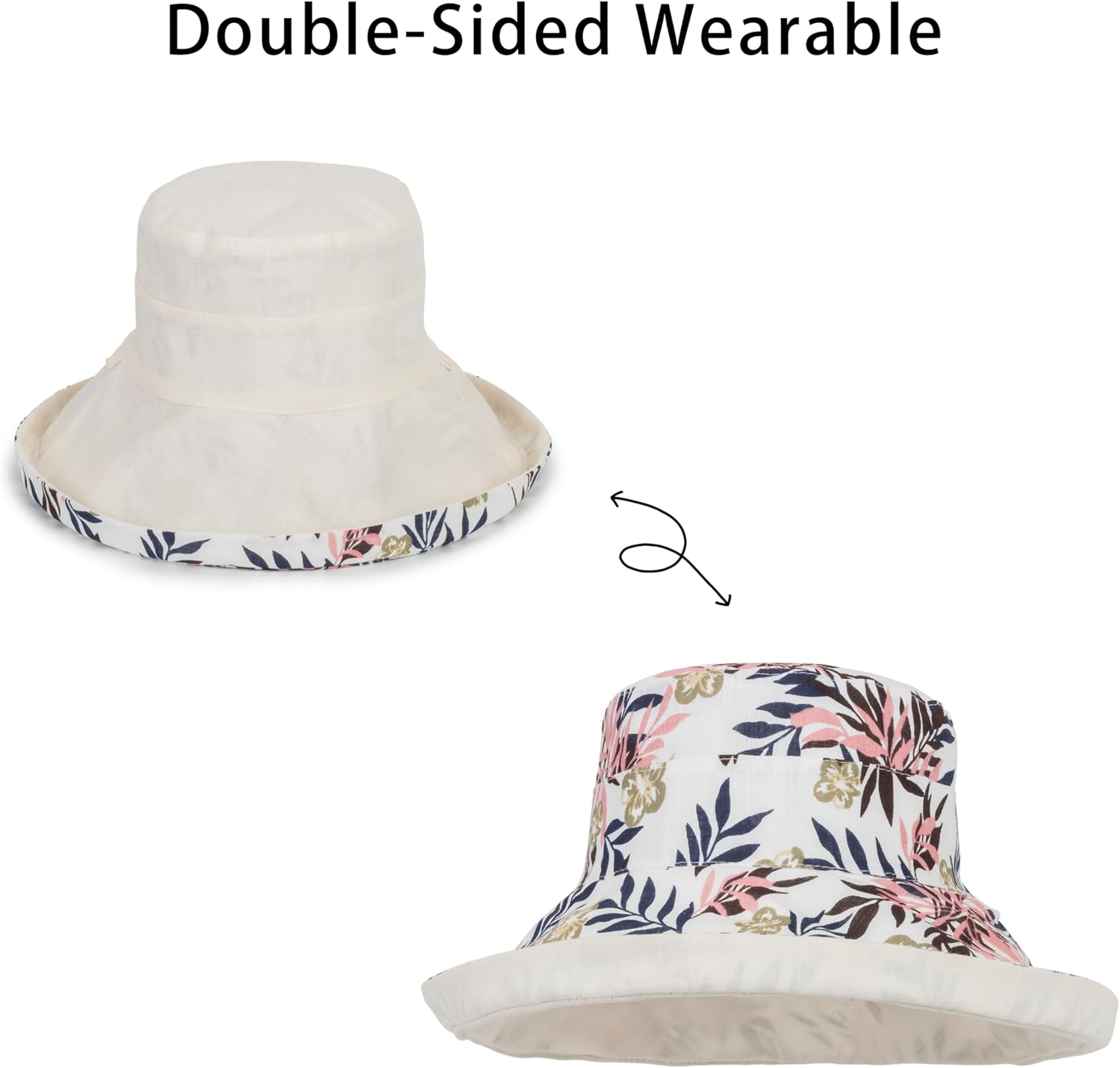 Sun Hats for Women-Double Sided-Wide Brim-UPF50+ Outdoor Fishing Hat Packable Summer Beach Bucket Hat