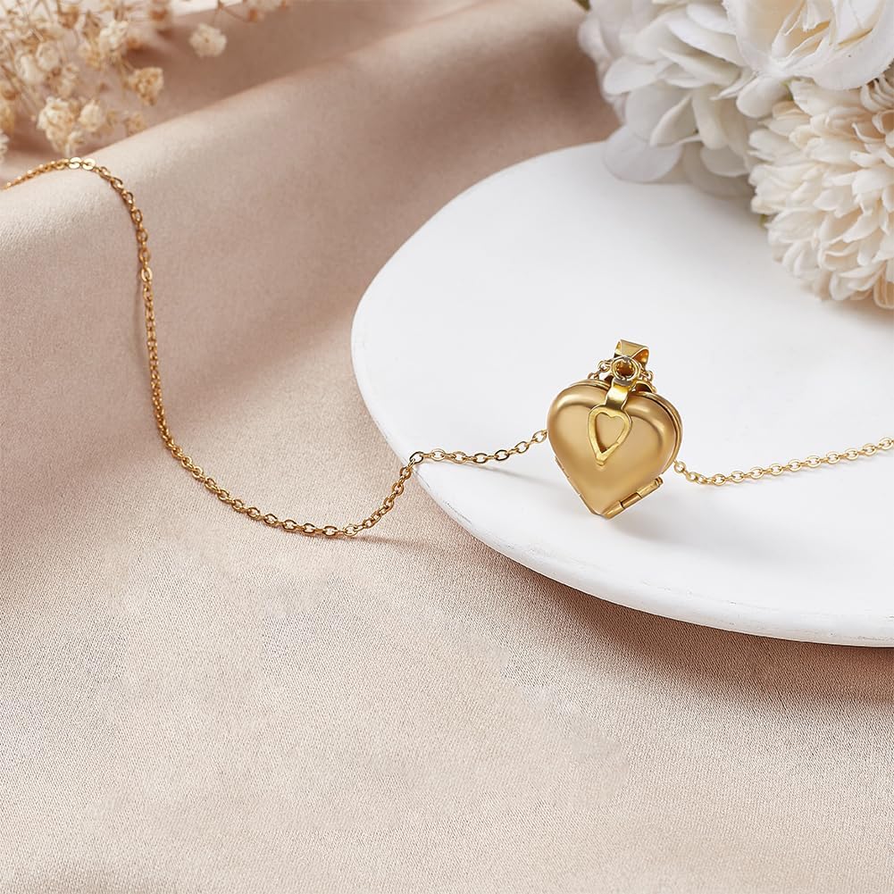 FINGERINSPIRE Love Heart Locket Necklace Personalized Golden Holds 4 Photos Brass Heart Shape Pendant Vintage Four Clover Memorial Photo Locket Pendant Charm Photo DIY Charm Photo Locket Making Kit