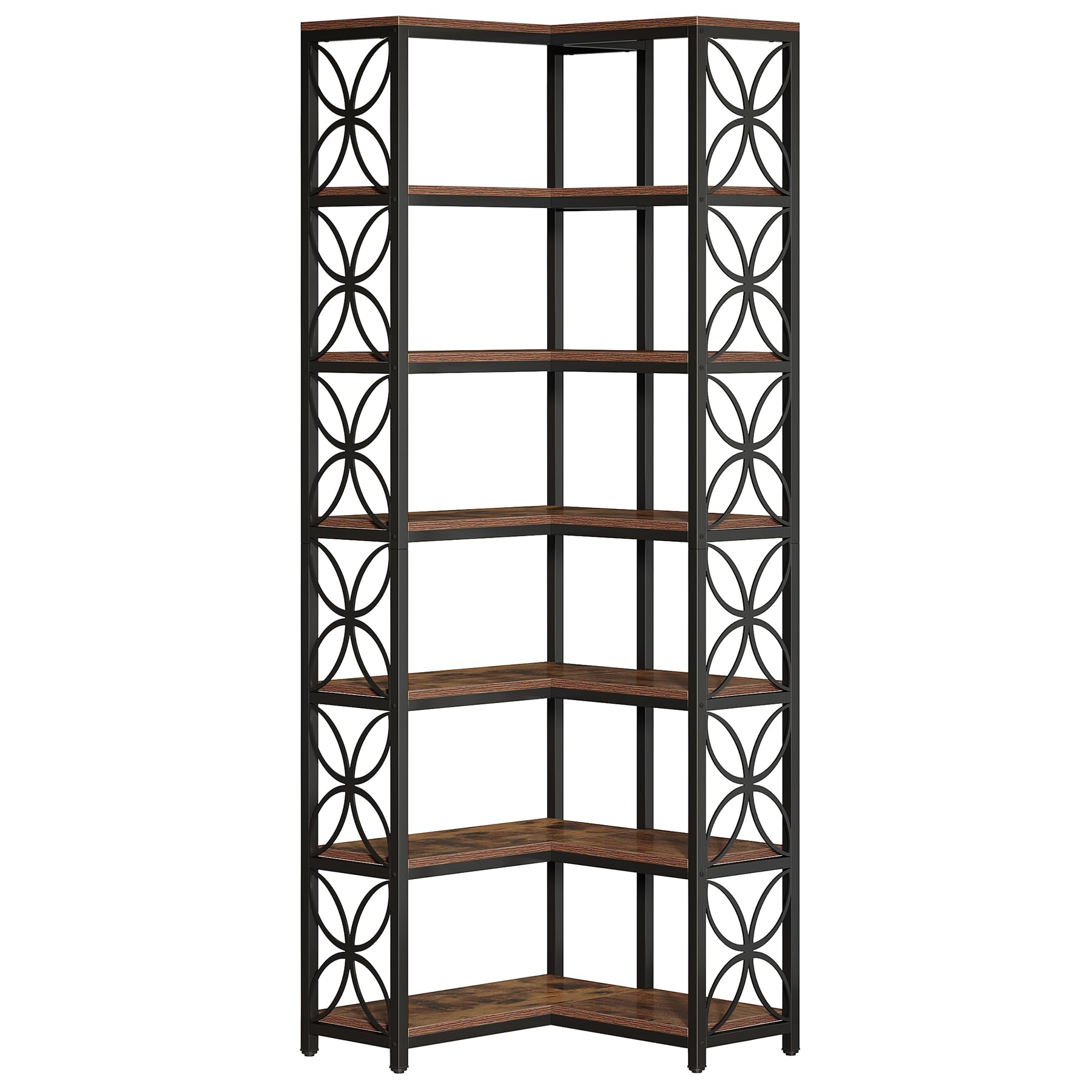 Tribesigns Libreria Angolare da 200 cm, Scaffale Angolare a Forma di L in Legno con 7 Ripiani, Stile Industriale, Angoliera Soggiorno per Soggiorno, Cucina, Ufficio, Marrone Rustico e Nero
