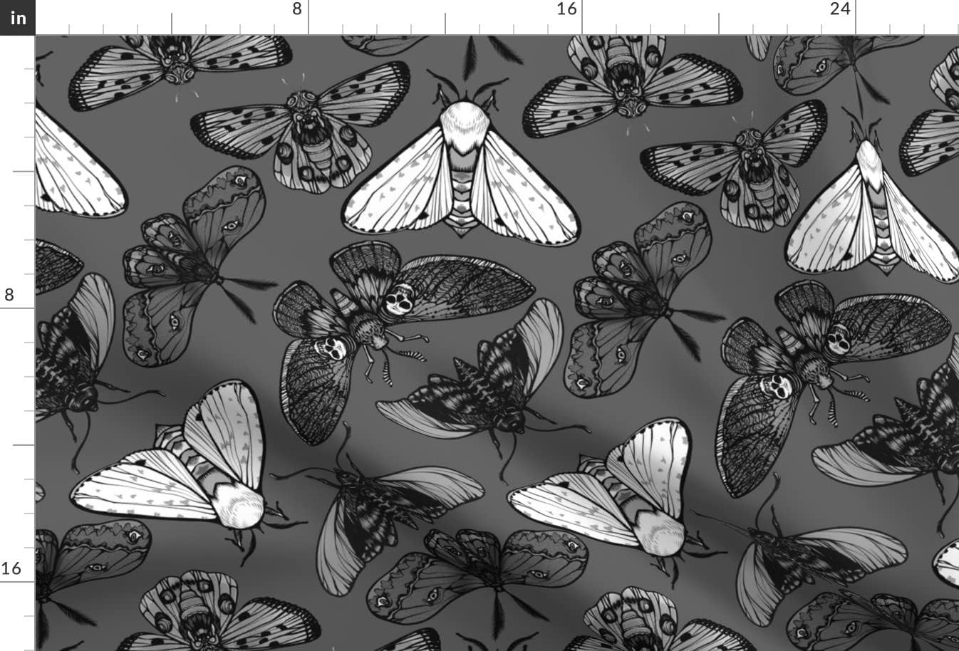 Spoonflower Fabric - Gray Moths Moth Bug Insect Skulls Printed on Upholstery Velvet Fabric Fat Quarter - Upholstery Home Decor Bottomweight Apparel