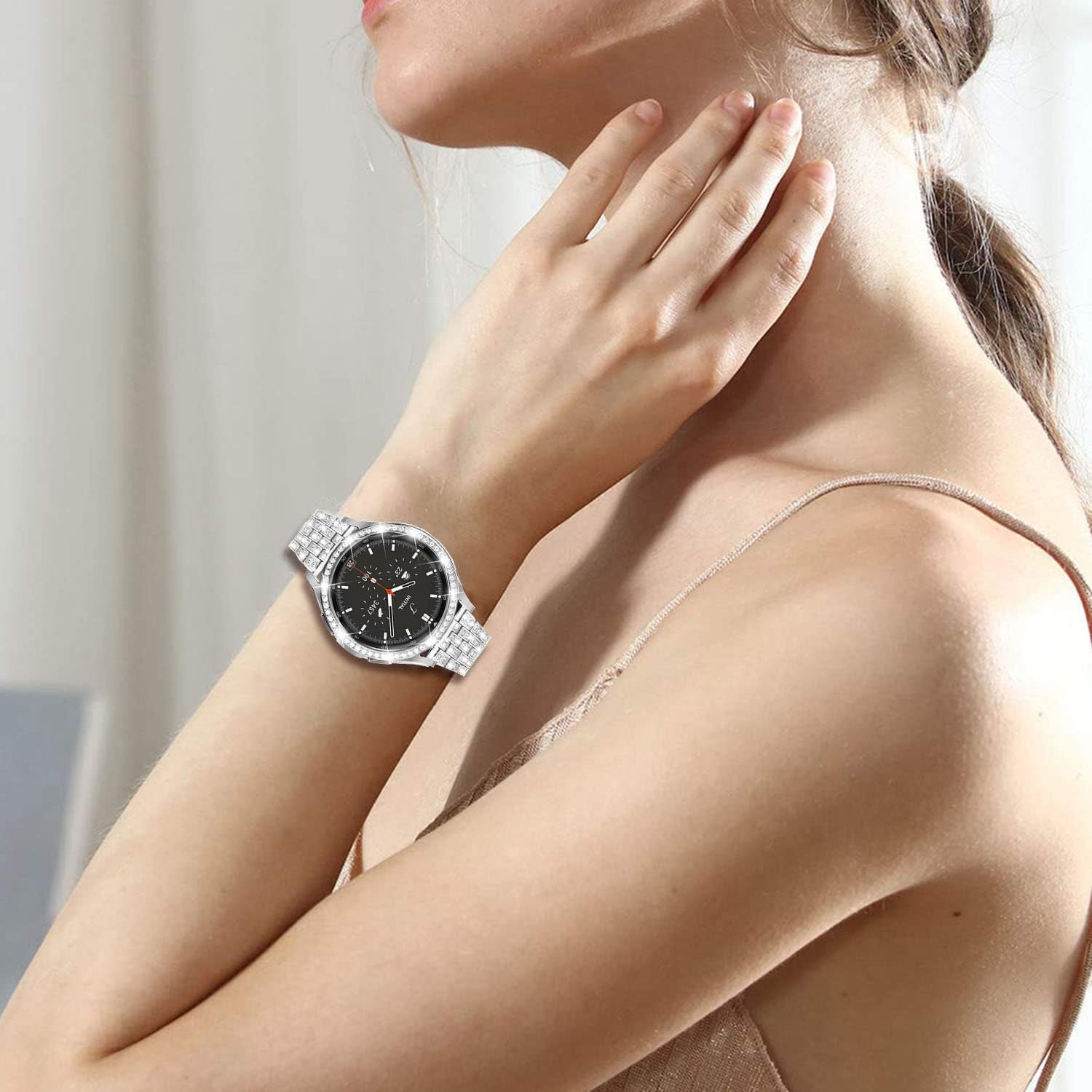 Bands Compatible with Samsung Galaxy Watch 4 Classic 46mm, Jewelry Bling Rhinestone Diamonds Metal Bracelet with Bezel Ring Cover Watch Fase Replacement Accessories for Women Men. - Image 4