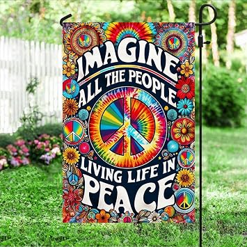 American Flag-Hippie Imagine All The People Living Life In Peace Flag TQN2342F, Garden Flag 11.5" x 17.5"-USA Flags Premium Polyester-Decorative Indoor Outdoor Flag
