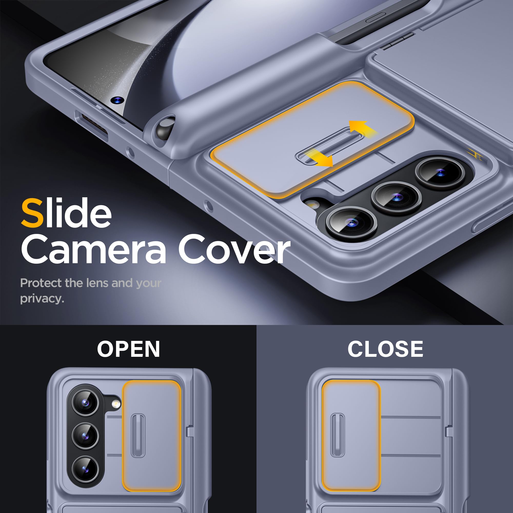 Tongate Funda para Samsung Galaxy Z Fold 5 con Soporte para bolígrafo S, Tarjetero y protección de bisagra, Cubierta Deslizante integrada para cámara y Protector de Pantalla (Azul Ciy)
