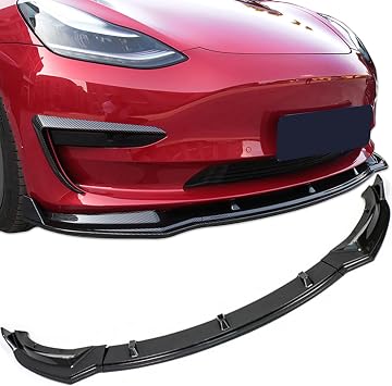 Fit Tesla Model 3 Front Bumper Lip Kit Front Spoiler Wing Glossy Carbon Fiber Splitter Trim Accessories 2017-2023