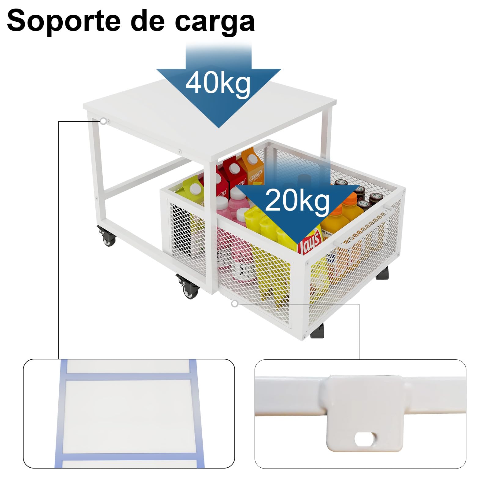 PUNCIA Mueble Soporte Móvil para Mini Nevera con Cesta Metálica Calada | Soporte para Frigorífico Congelador Refrigerador con Base Móvil Estantería con Ruedas para Nevera para Oficina Cocina Salón