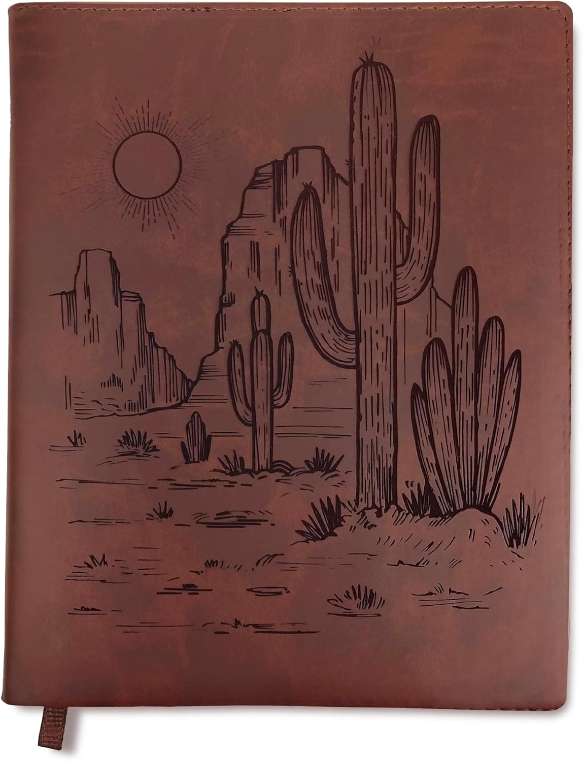 Sunny Lark Desert Leather Journal | Refillable Leather Journal for Women & Men | Travel Journal with Outdoor Illustration