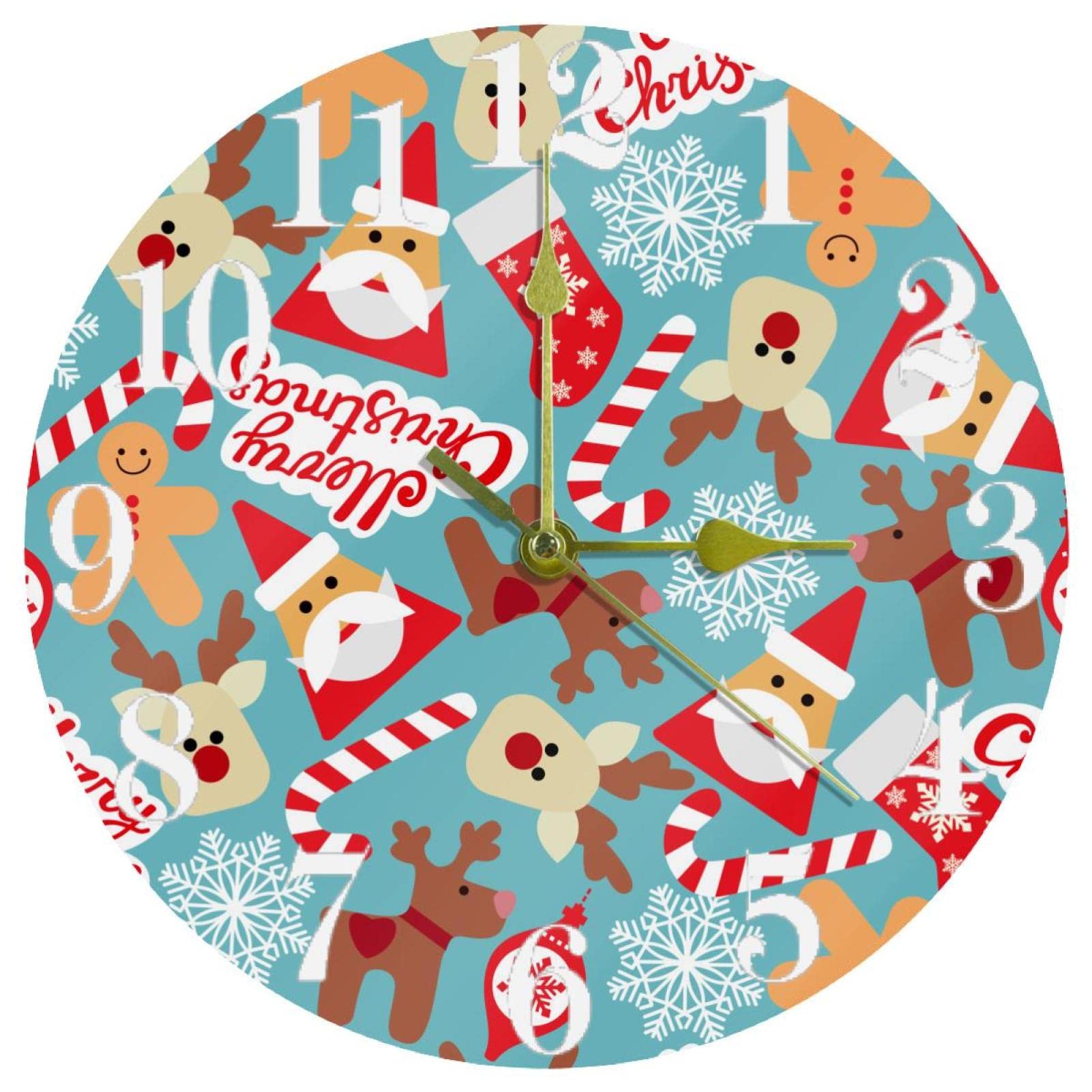 Horloge murale Père Noël ronde et silencieuse fonctionne à piles 25,4 cm