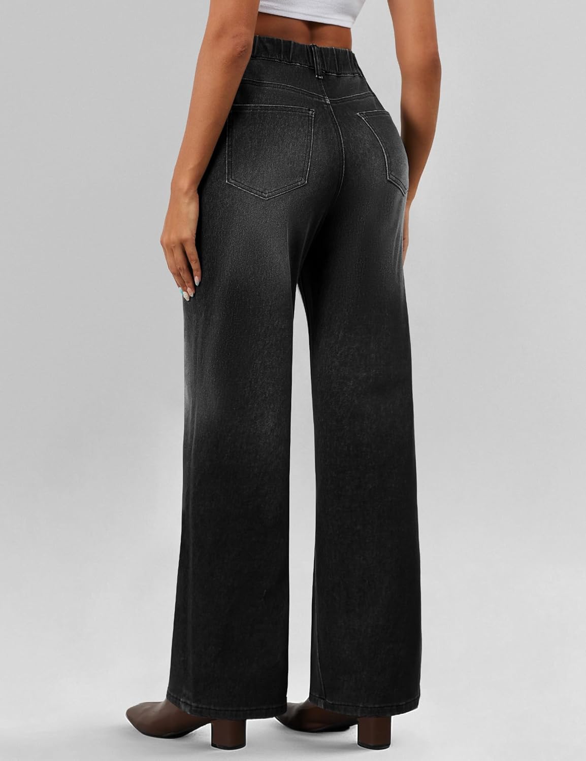 AVAMO Stretchy Wide Leg Jeans for Women Pull On Baggy Jeans High Elastic Waist Straight Trendy Casual Denim Pants - Image 2