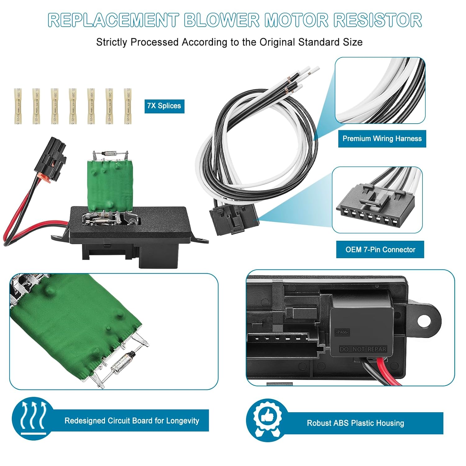 Blower Motor Resistor Kit with Wiring Harness and Connectors Compatible with 1999-2006 Chevy Silverado GMC Sierra 1500 2500 3500 2000-2002 Yukon XL Blower Motor Fan Resistor Replaces#89019089 89018597