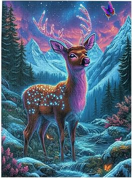 500 Pcs Adult Wooden Jigsaw Puzzles, Mystical Deer in Jungle Stream,Aurora Backdrop,Challenging Brain Exercise,Puzzles Suitable for Entertaining with Family During Holidays