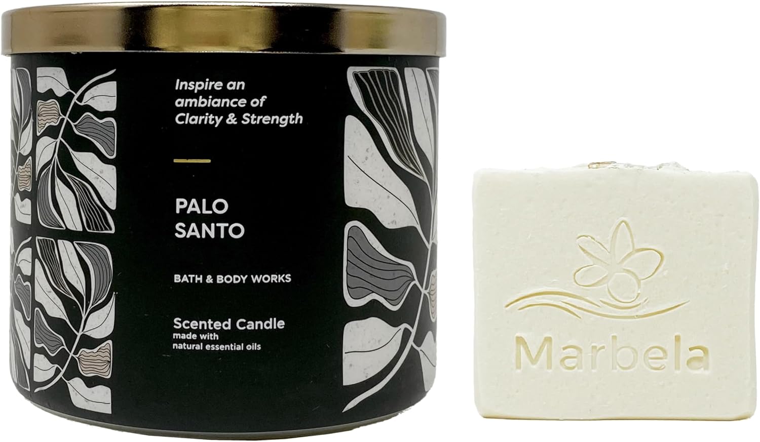 Bath & Body Works 3-Wick Scented Candle Palo Santo w/Essential Oils 14.5 OZ with a Natural Oats Soap., White
