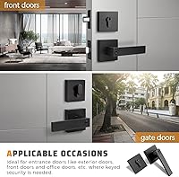 Vista 3 de KNOBWELL - Paquete de 3 picaportes para puerta de entrada con cerradura de seguridad de un solo cilindro, juego resistente de cerraduras para puerta