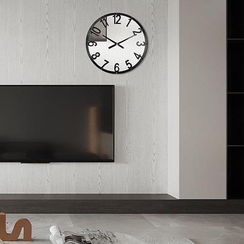 Miniatura 6 de Relojes de pared de metal con espejo vintage de gran tamaño de 24 pulgadas o más grandes, funciona con pilas, números arábigos modernos negros,
