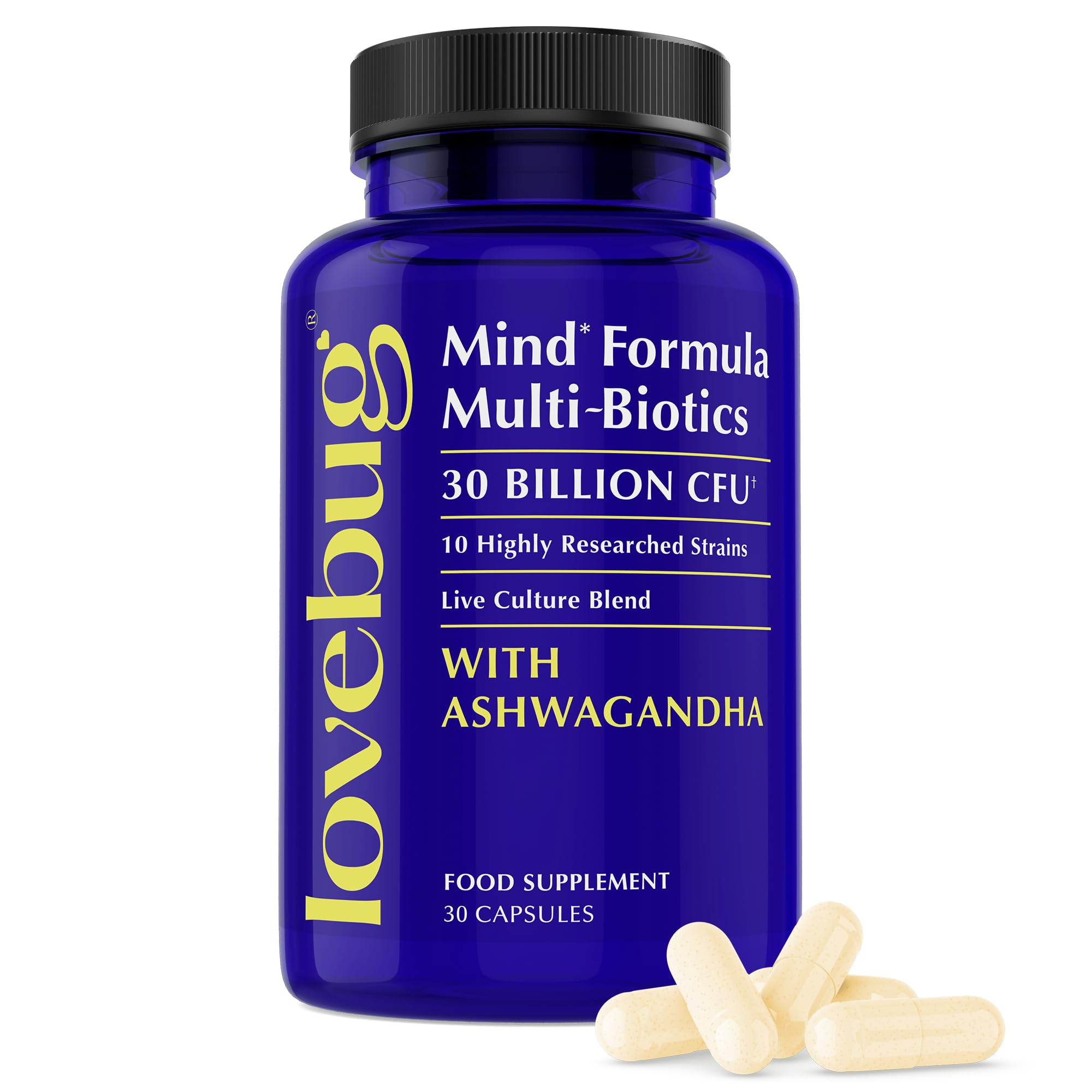 Lovebug Mind Formula Multi-Biotics 10 Clinically Studied Strains & Patented Organic Ashwagandha 30 Count
