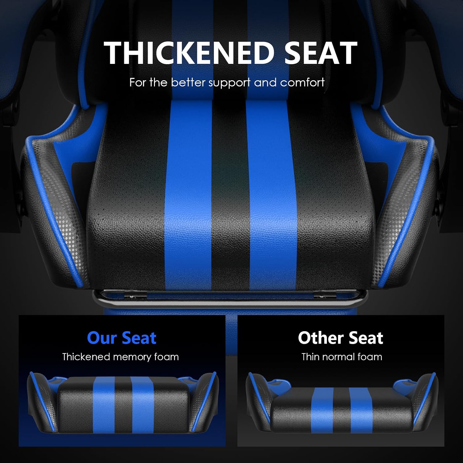 Huracan Gaming Chair with Footrest, Adjustable Video Game Computer Chairs for Adults, Reclining Backrest Office Desk Chair with Headrest and Lumba Pillow, Blue