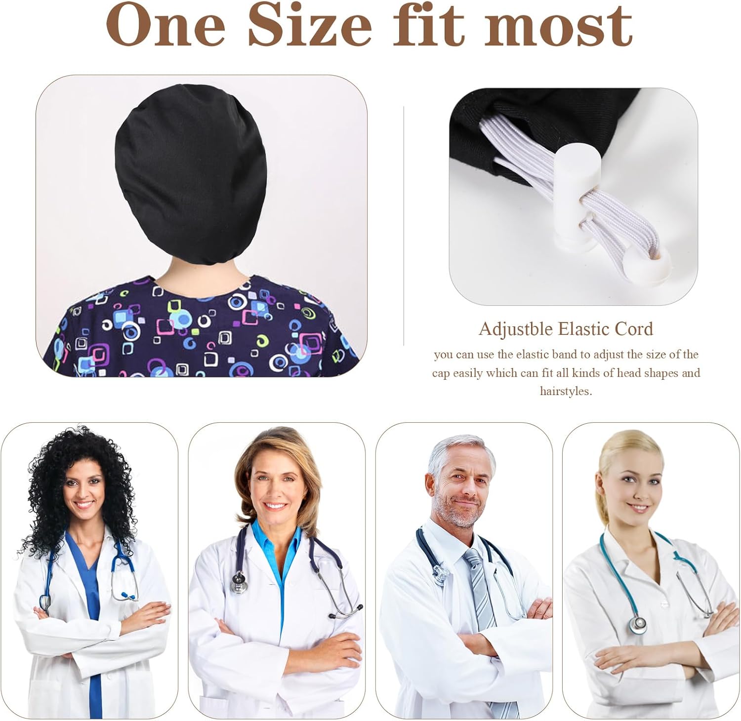 4Pcs Scrub Caps for Women Nurse Surgical Hats Adjustable Satin-Lined Working Cap with Sweatband and Buttons - Image 4