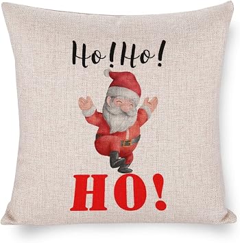 Square Pillowcases Decorative Christmas Santa Claus Throw Pillow Cover Hoho Laughter Red Linen Cushion Cover Case Zipper Closure Couch/Sofa/Bed/Car Decor 18"x18"
