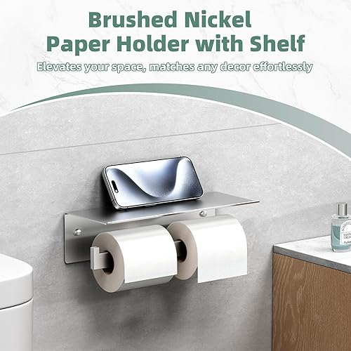 Miniatura 5 de Soporte de papel higiénico doble, soporte de pañuelo de papel para el baño APL SUS304 de acero inoxidable con estante para el celular