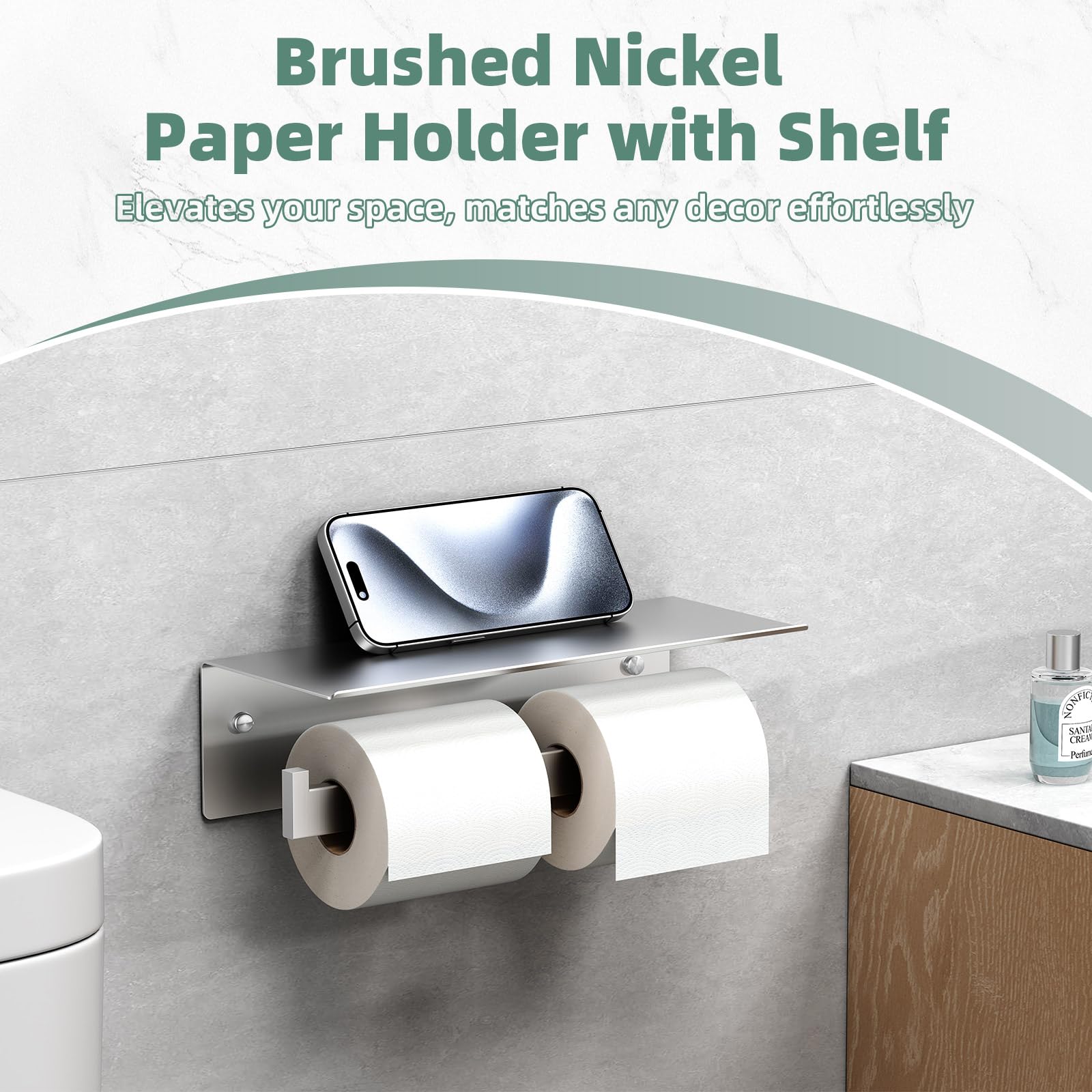 APLusee Soporte Doble para Papel higiénico con Estante, Soporte de Papel higiénico de Acero Inoxidable 304 de níquel Cepillado, dispensador de Rollos de Papel Comercial montado en la Pared