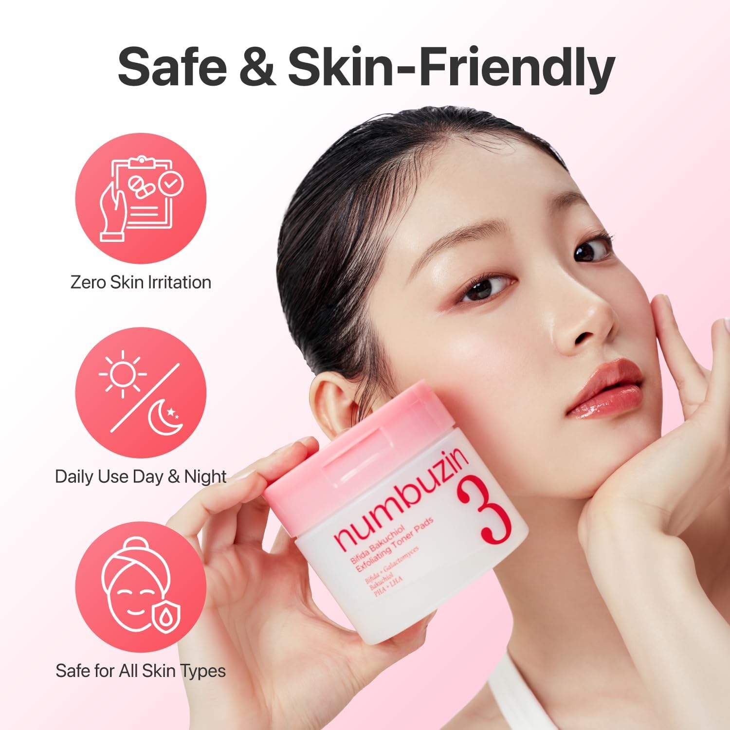 numbuzin No.3 Bifida Bakuchiol Exfoliating Toner Pads - PHA + LHA Pore Care, Dual-Sided Pads for Blackheads & Whiteheads, Gentle for Sensitive Skin, 6.42 fl oz