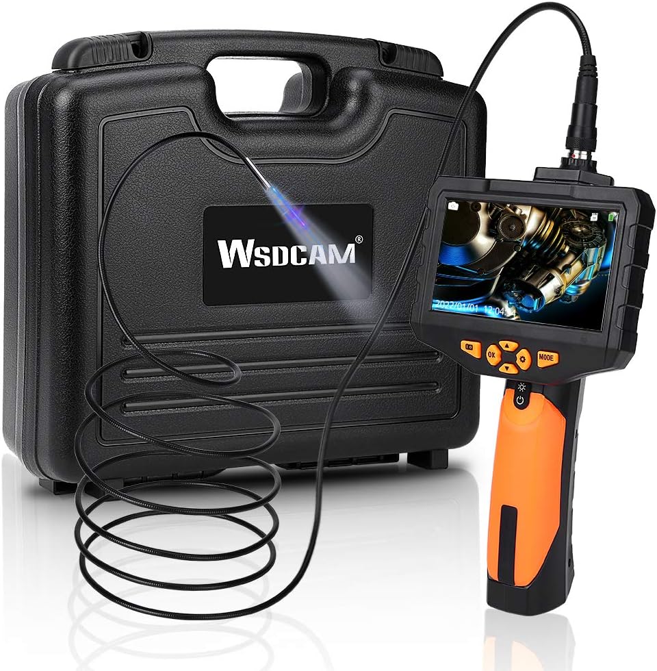 Wsdcam Endoscope Inspection Camera 4.3inch LCD Screen Flexible 0.216inch Snake Camera 9.84ft, Including 16G SD Card, Wall/Automotive/Sewer/Drain/Plumbing/Pipe Borescope Inspection Camera with Light